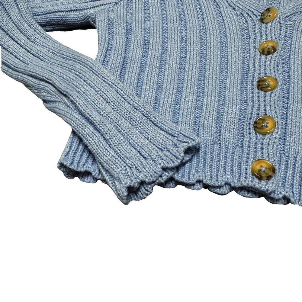 Class Act Girls' Blue Ribbed Cardigan Size 6-7 Heart Buttons - Picture 4 of 7